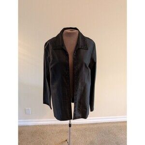 Bloomingdales Open Jacket Size14 100% Black Silk Black Sequin Beaded Fancy